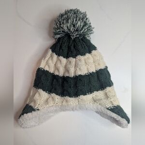 Aurelia Green and Cream Cable Knit Pom-Pom Hat
